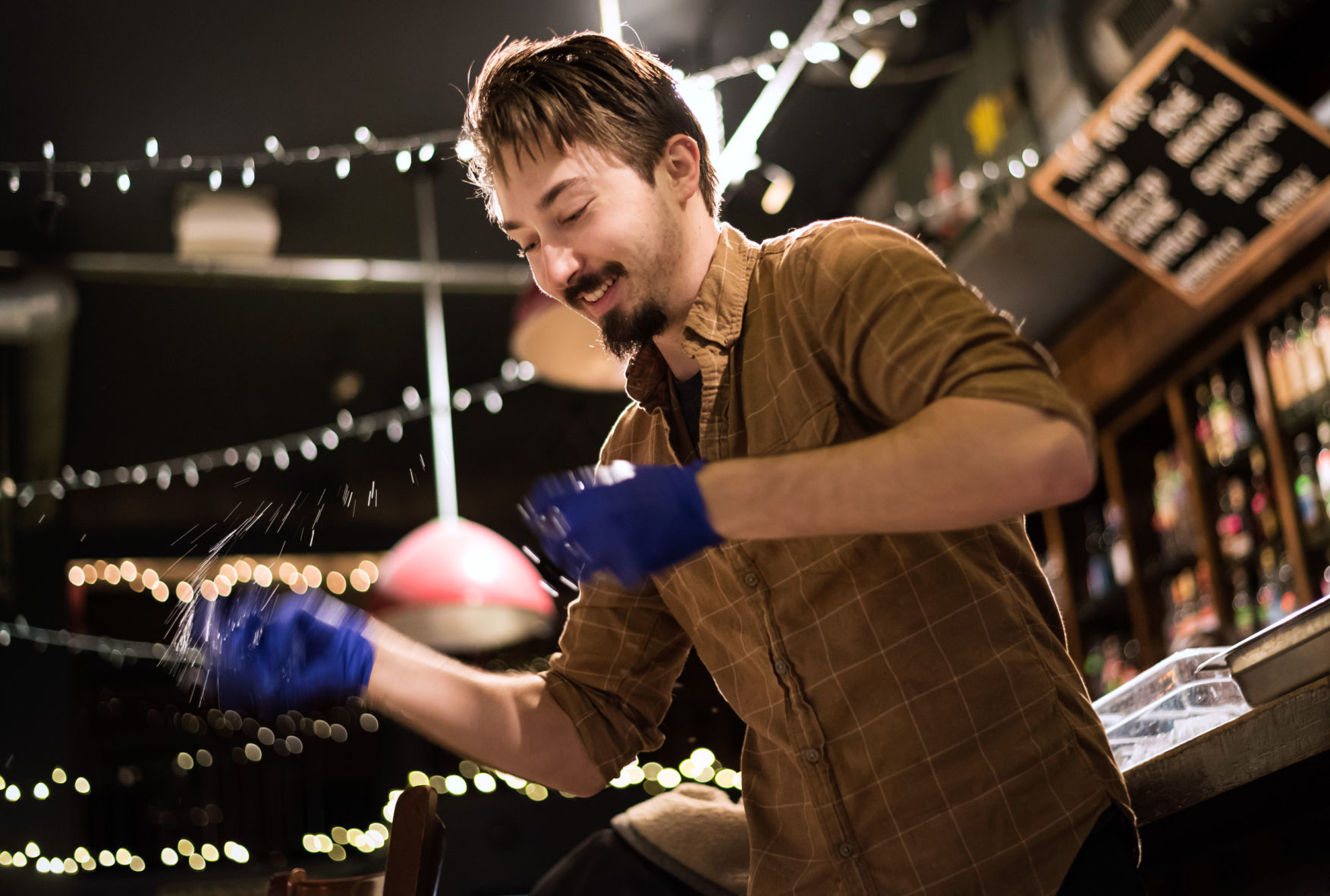 Chiseling Ice Cubes at Tate's Craft Cocktails